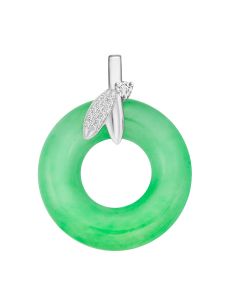 Jade with Diamonds Round Pendant