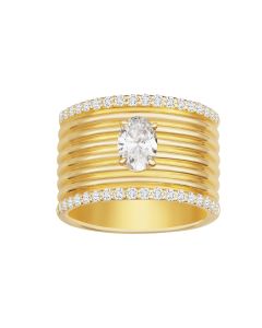 Paved Cigar Oval Diamond Ring