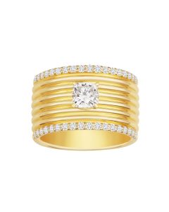 Paved Cigar Cushion Square Diamond Ring