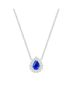 Blue Sapphire Diamond Halo Necklace