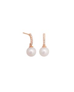 Pearl Rose Gold Diamond Drop Earrings