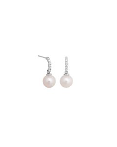 Pearl White Gold Diamond Drop Earrings