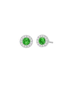 Emerald with Diamonds Halo Earrings