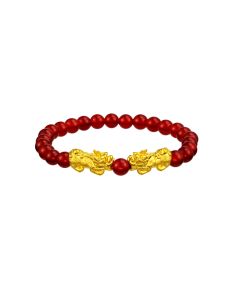 Double Pixiu Bracelet with Red Agate Beads