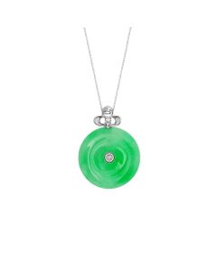 Round Jade with Diamonds Loop Pendant