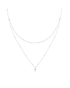White Gold Diamond Cross Layered Necklace