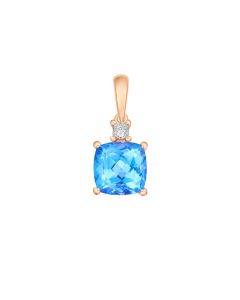 Rose Gold Blue Topaz Asscher Diamond Pendant 