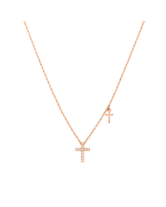 Faith Rose Gold Duo Cross Necklace