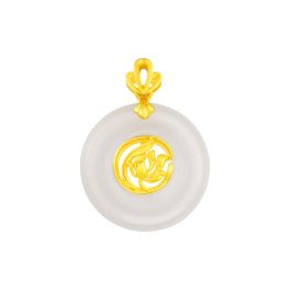 999 Gold Nephrite Jade Round Pendant