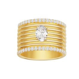 Paved Cigar Oval Diamond Ring