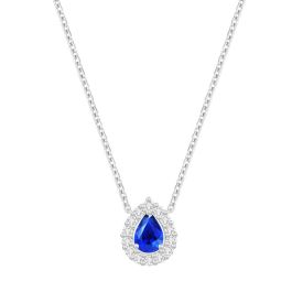 Blue Sapphire Diamond Halo Necklace