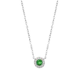Emerald with Diamonds Halo Necklace