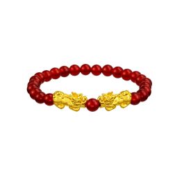 Double Pixiu Bracelet with Red Agate Beads