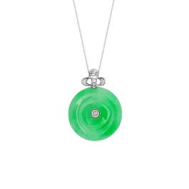 Round Jade with Diamonds Loop Pendant