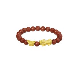 999 Gold Pixiu bracelet with brown glitter Agate beads