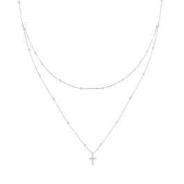 White Gold Diamond Cross Layered Necklace