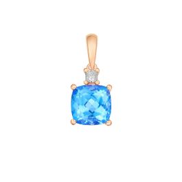 Rose Gold Blue Topaz Asscher Diamond Pendant 