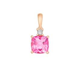 Rose Gold Pink Tourmaline Asscher Diamond Pendant 