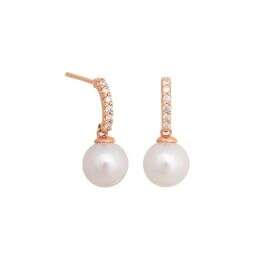 Pearl Rose Gold Diamond Drop Earrings