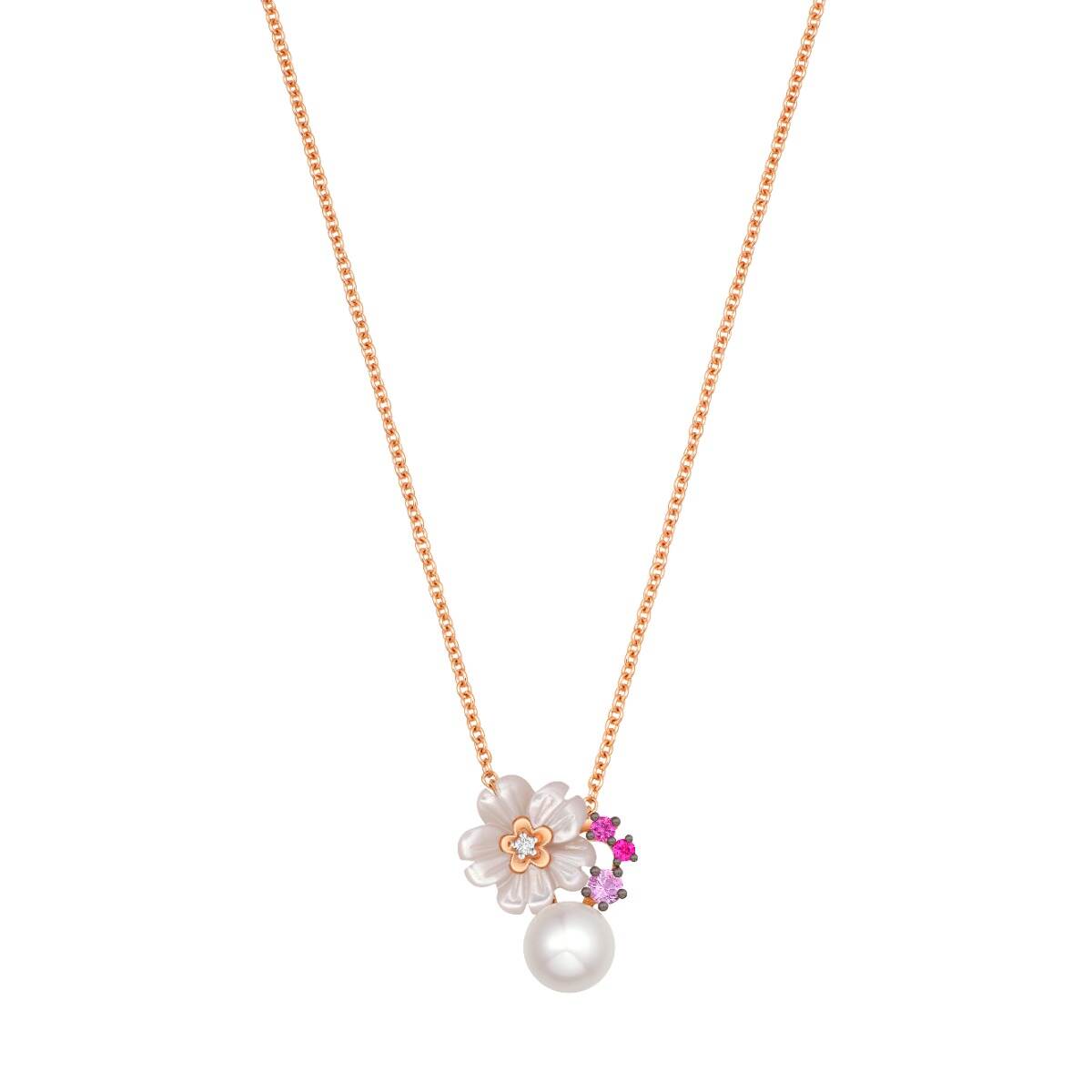 Pearl with Pink Quartz and Coloured Gems Necklace