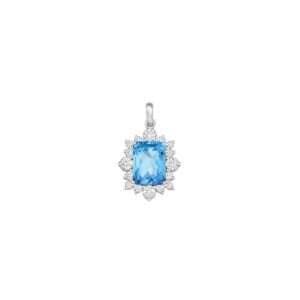 Lab-Grown Diamond & Blue Topaz White Gold Pendant