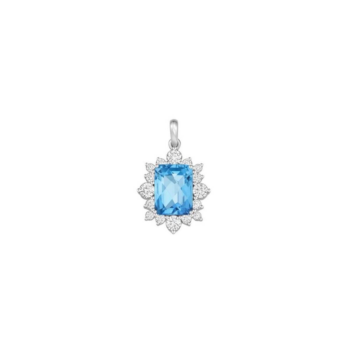 Lab-Grown Diamond & Blue Topaz White Gold Pendant