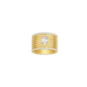 Lab-Grown Diamond Paved Cigar Oval Ring