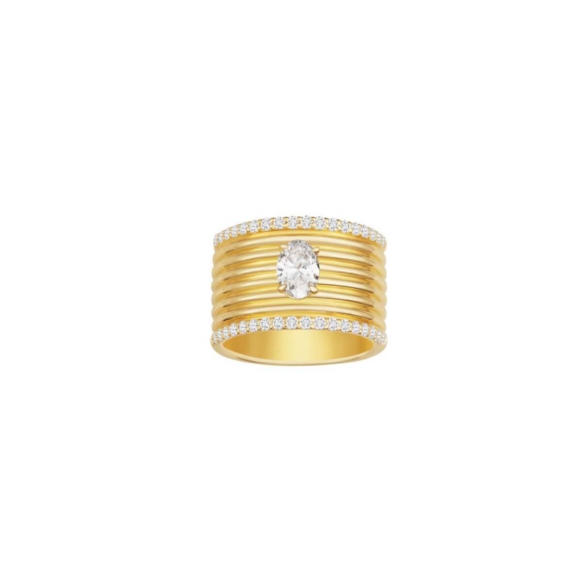 Lab-Grown Diamond Paved Cigar Oval Ring
