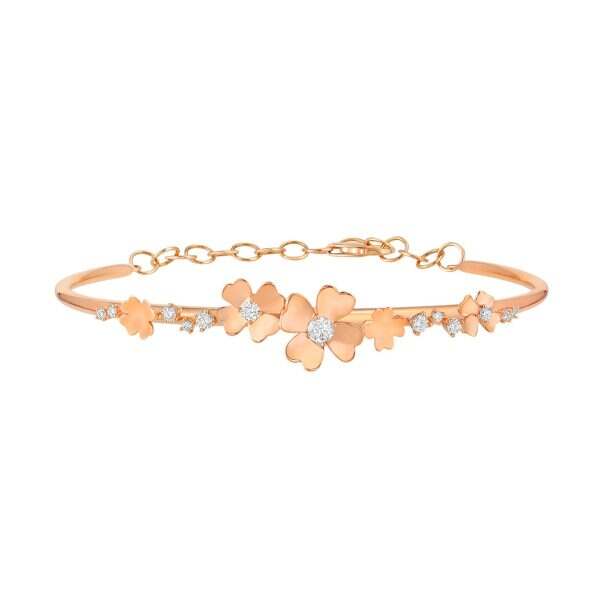 Diamond Rose Gold Four Leaf Clover Bangle
