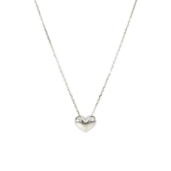 White Gold Puffy Heart Necklace