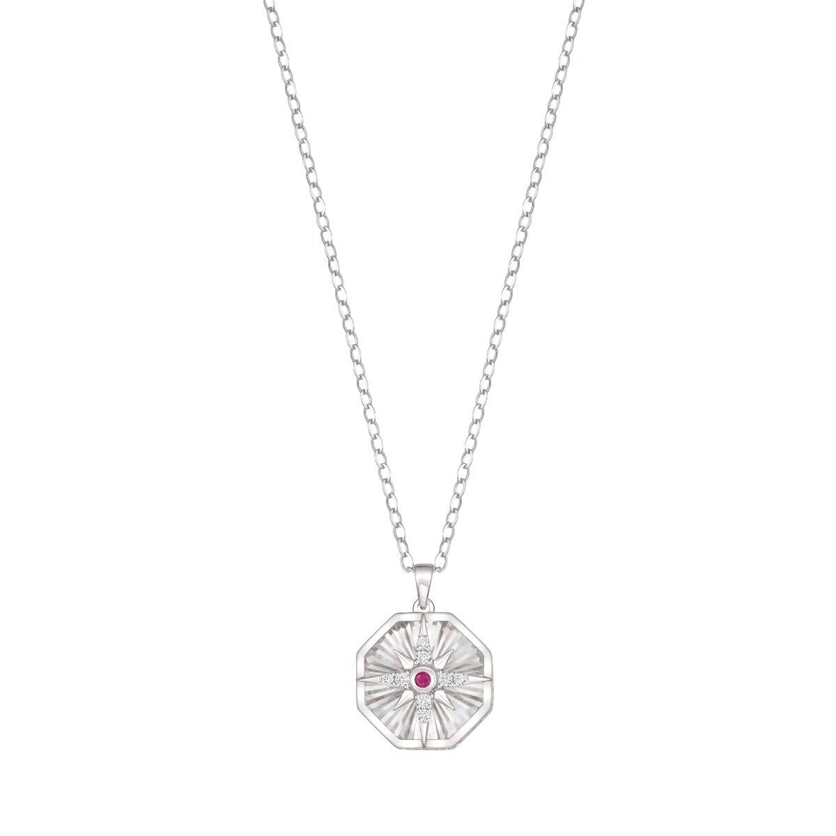 Ruby Diamond Starburst White Gold Necklace